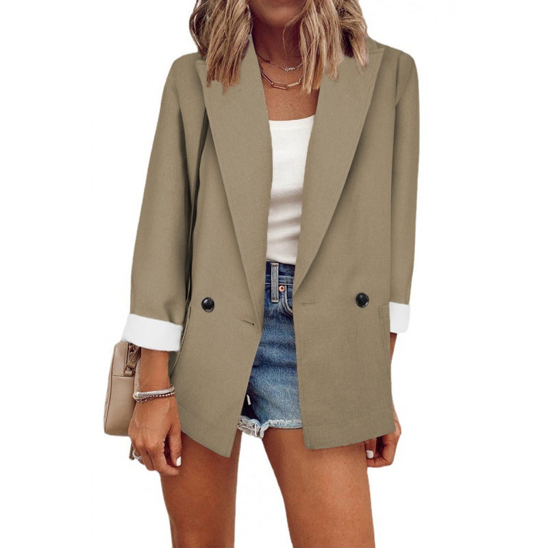 Solid color small suit single long-sleeved spring and autumn blazer