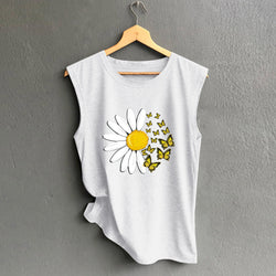 Butterfly Sunflower Women's Crew Neck Loose Top Sleeveless Vest