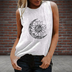 Innovative Moonflower Retro Printed Women's T-Shirt Sleeveless Vest