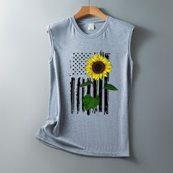 Independence Day new sunflower pattern loose casual round neck sleeveless vest