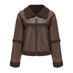 Fleece leather jacket casual windproof jacket women's clothing