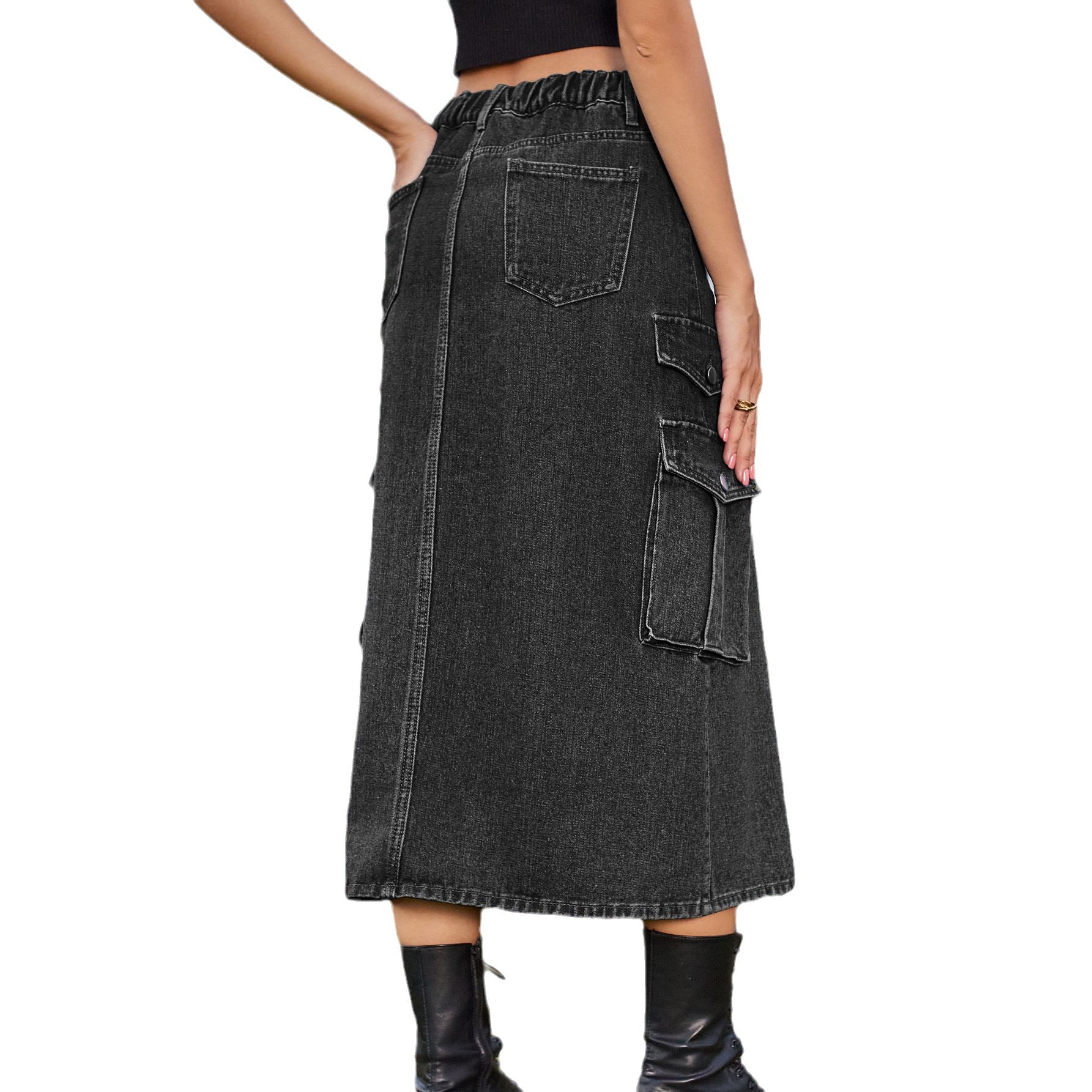 Tight waist denim tooling casual mid-length skirt skirt