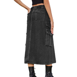 Tight waist denim tooling casual mid-length skirt skirt