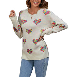 New loose pullover knitted sweater full of colorful jacquard love sweater women's clothing