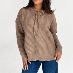 New knitted sweater women's pullover lace-up long-sleeved hooded sweater top women