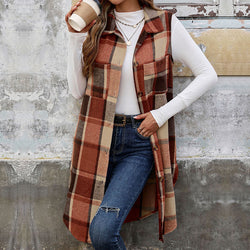 Retro medium and long cross-border plaid vest