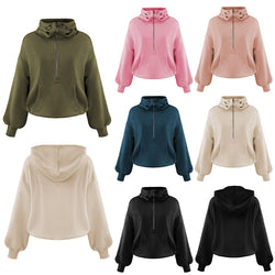 Sports Hoodie Drawstring Long Sleeve Top Half Zip Jacket Sweater