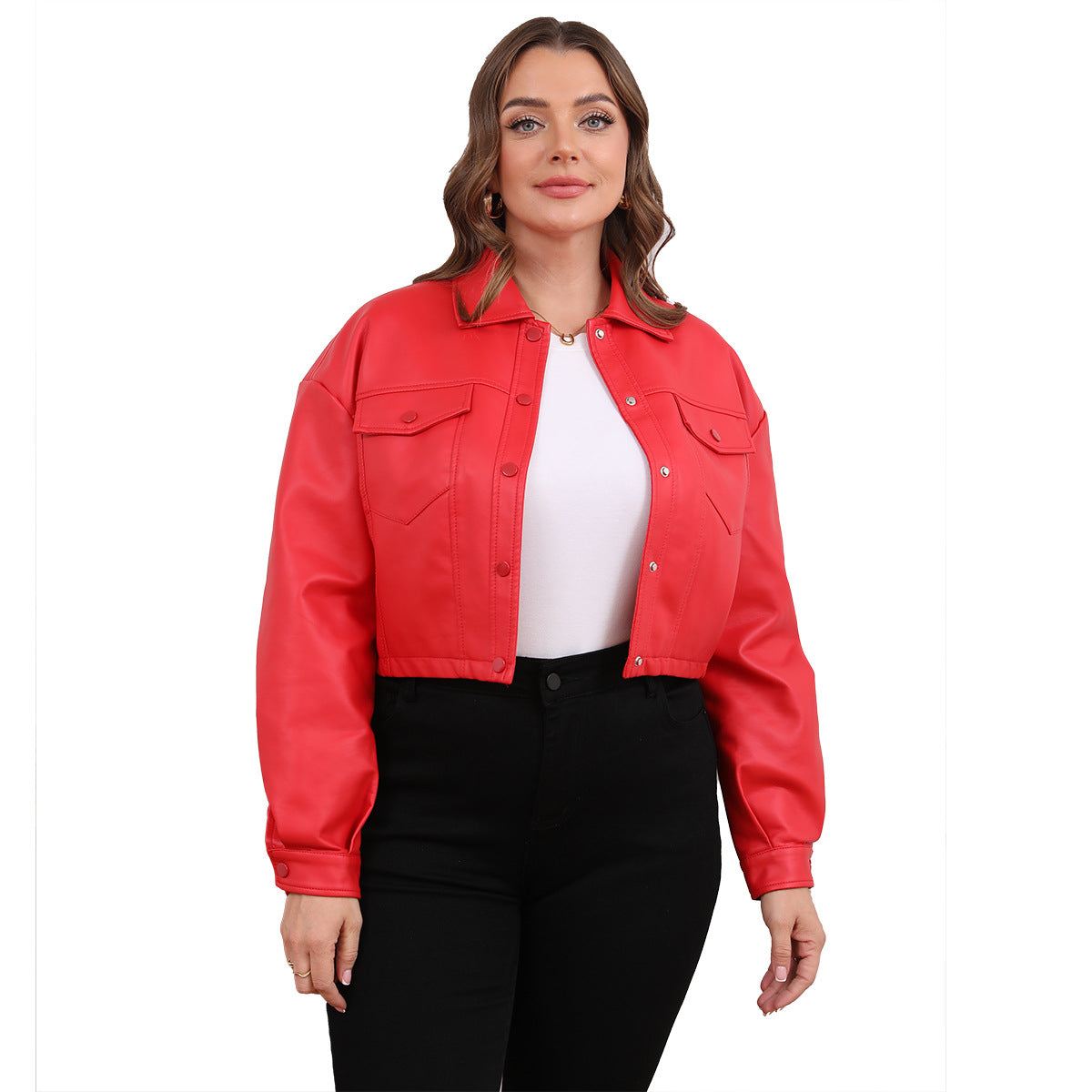 Loose casual leather jacket women's long-sleeved single-breasted women's short jacket large size