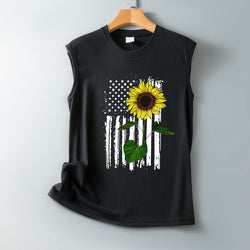 Independence Day new sunflower pattern loose casual round neck sleeveless vest