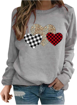 Leopard print love pullover loose casual crew neck women's sweater