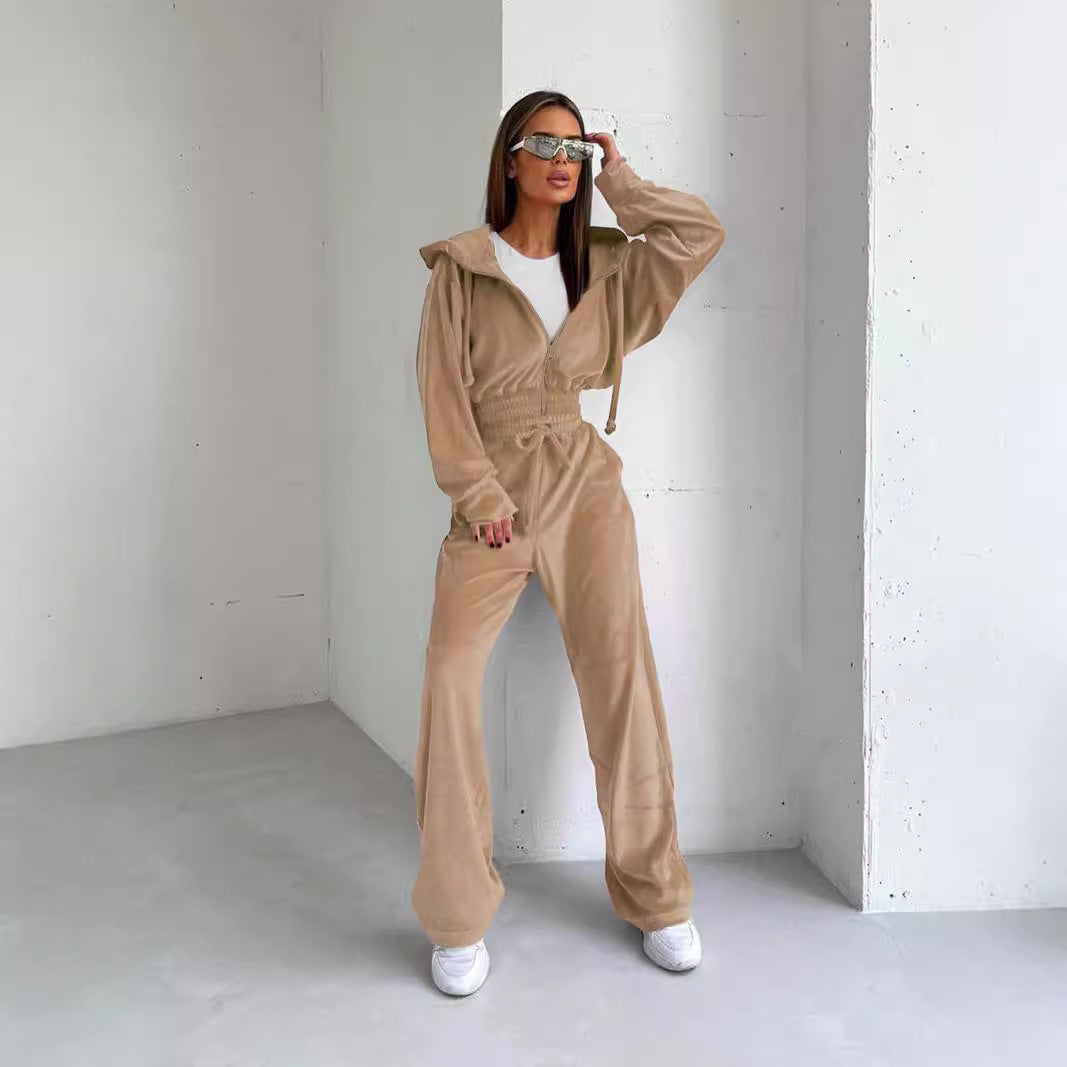 Fashion waist short jacket trousers two-piece set