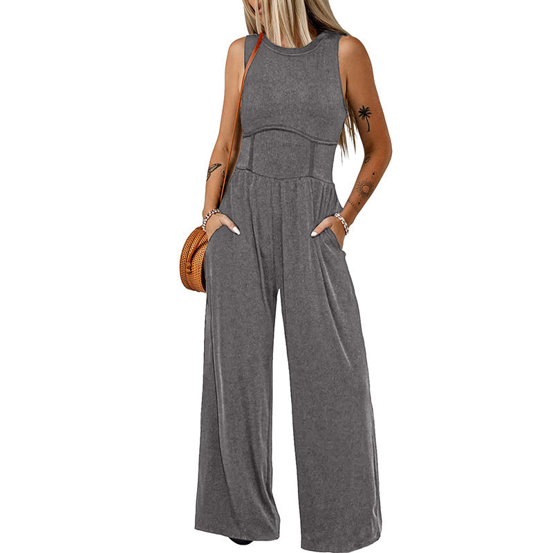 Crew Neck Wide Leg Straight Simple Jumpsuit