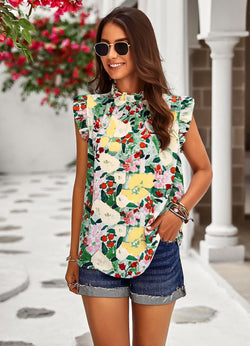 Women's loose casual top spring and summer sleeveless floral shirt