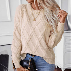 Sweater Women's Knitted Sweater Rhombus Twist Loose Crew Neck Pullover Factory