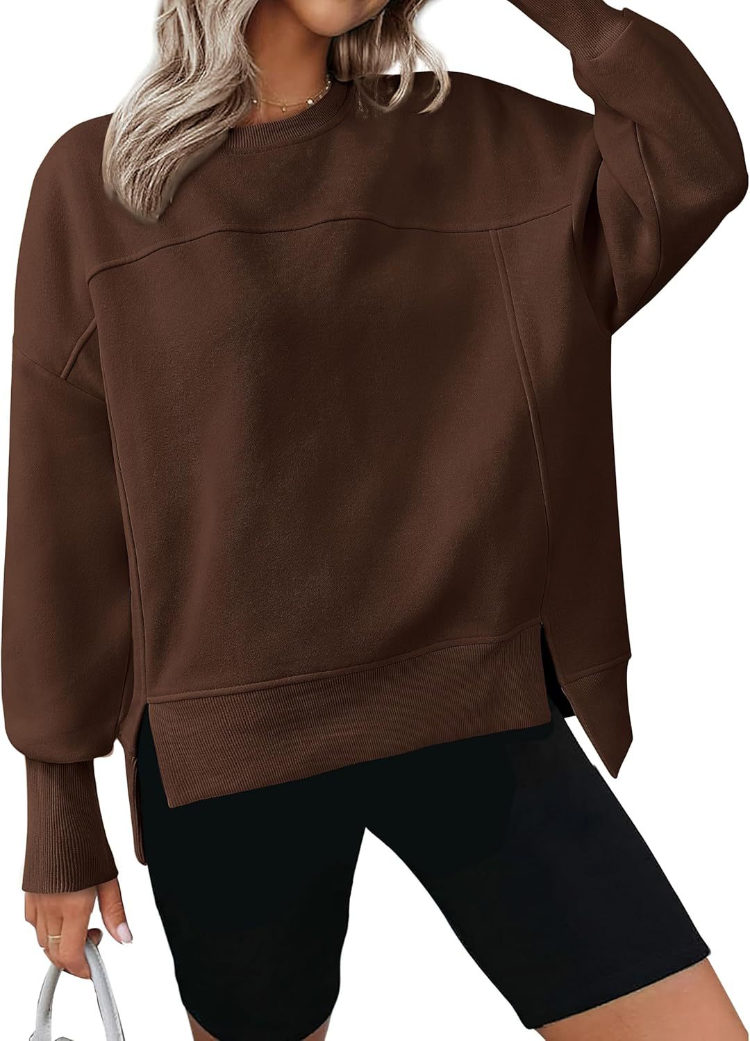 Long Sleeve Side Slits Sports Soft Pullover Sweater