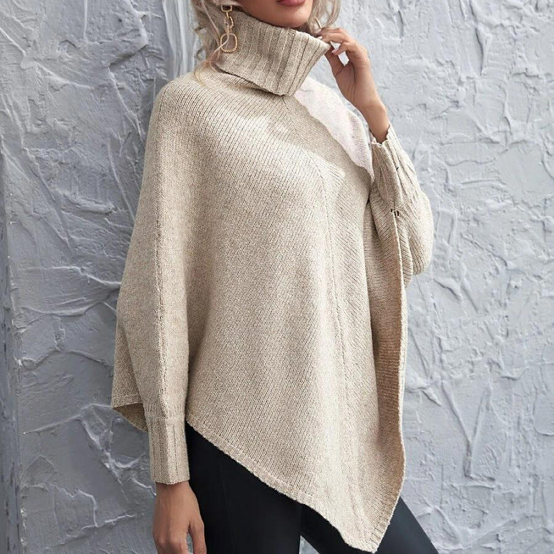 Turtleneck Top Amazon Long Sleeve Solid Shoulder Irregular Knitted Sweater Jacket