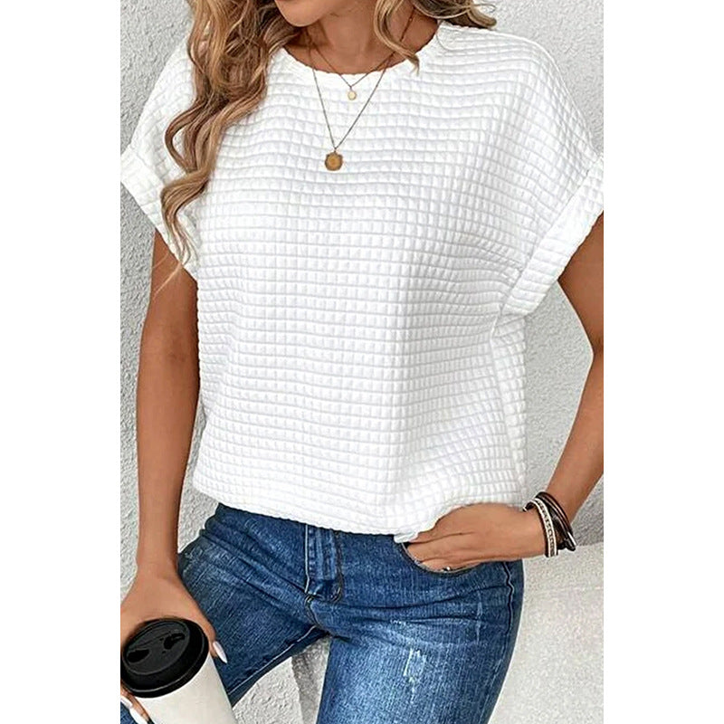 Crew neck three-sleeved top women's European and American simple style loose meat cover T-shirt