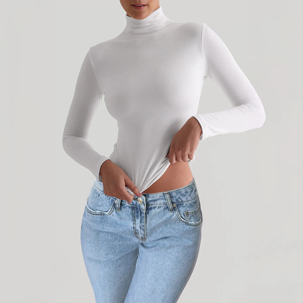 Y2K slim-fit solid-color knitted bottomed long-sleeved top