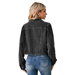 Washed denim short jacket jacket top long sleeve women