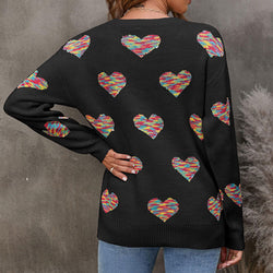 New loose pullover knitted sweater full of colorful jacquard love sweater women's clothing