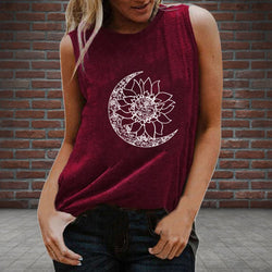 Innovative Moonflower Retro Printed Women's T-Shirt Sleeveless Vest