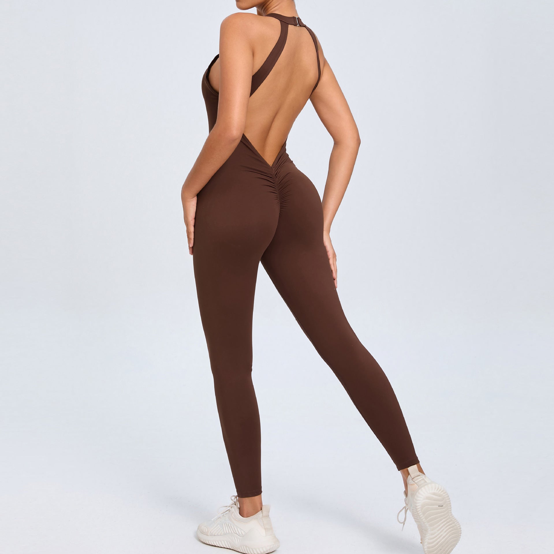 Back buckle yoga onesie women's peach hip backless sports quick-drying onesie