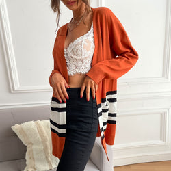 Striped contrasting knitted cardigan long-sleeved casual thin jacket