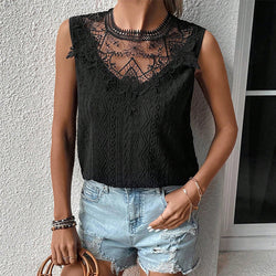 Stylish and elegant lace collar splicing small vest women's spring and summer solid color hook-up suspender top