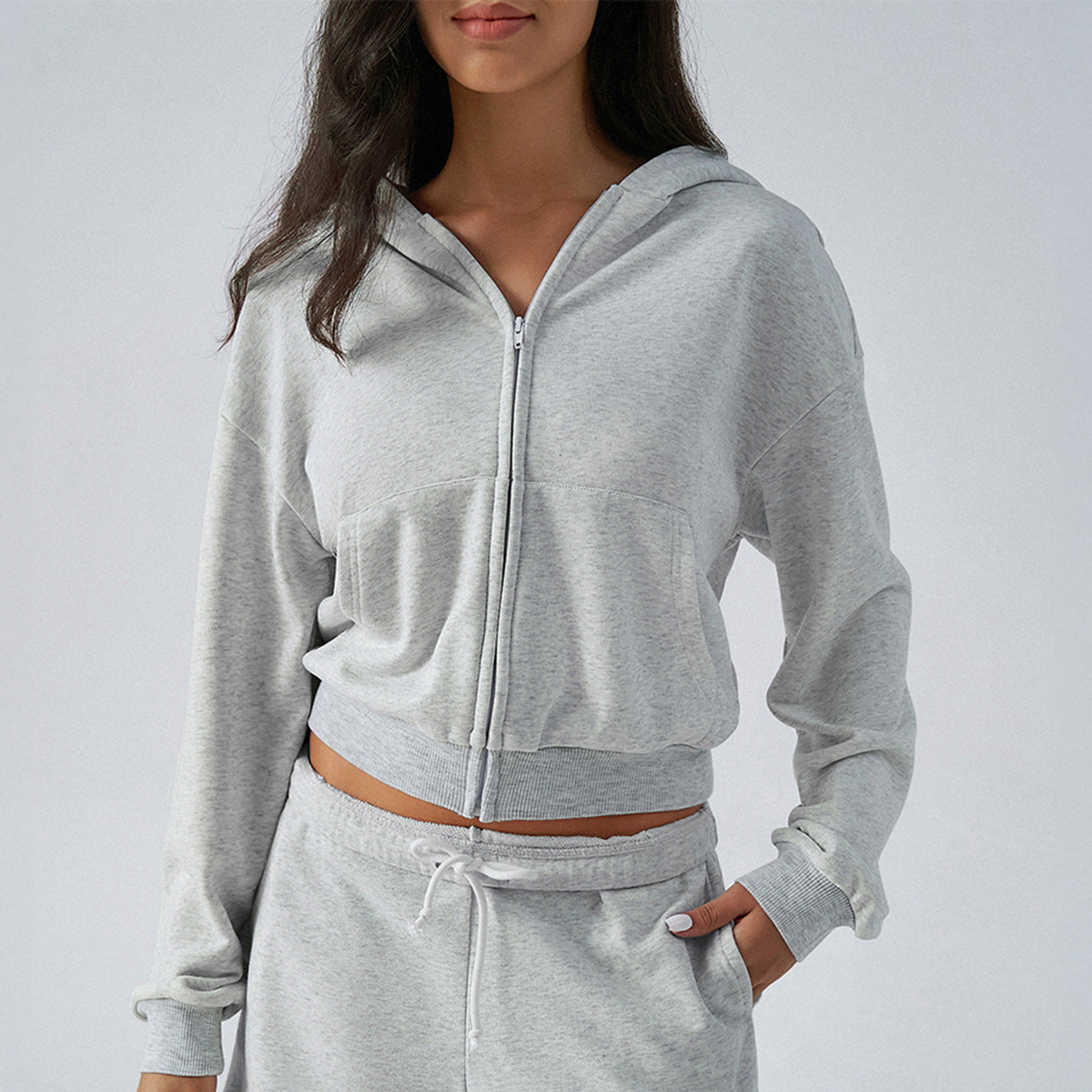 Hooded cardigan sweater jacket casual sweatpants set women's two-piece set