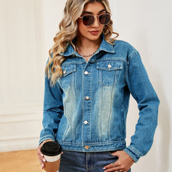 New washed denim top casual long-sleeved jacket