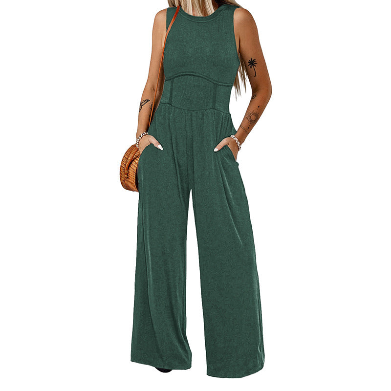 Crew Neck Wide Leg Straight Simple Jumpsuit