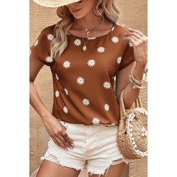 Small Daisy Printed Short Sleeve T-Shirt Women