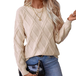 Sweater Women's Knitted Sweater Rhombus Twist Loose Crew Neck Pullover Factory