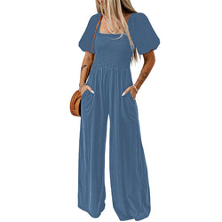 Jumpsuit women's thin European and American women's clothing simple and versatile loose wide-leg pants women