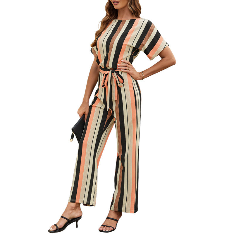 Women's fashion temperament striped new jumpsuit