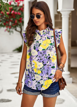 Women's loose casual top spring and summer sleeveless floral shirt