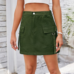 Washed denim tooling short skirt skirt