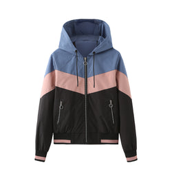 Hooded jacket women's outdoor raincoat color matching drawstring jacket