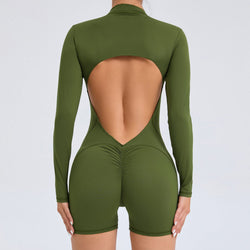 Hollow back half open zipper one-piece suit peach hip sports fitness big back quick drying one-piece yoga suit