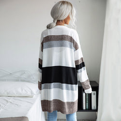 Thin color matching striped sweater casual home cardigan