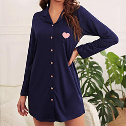 Long pajamas women's spring and summer cardigan printed long-sleeved nightdress home casual sexy shirt skirt pajamas