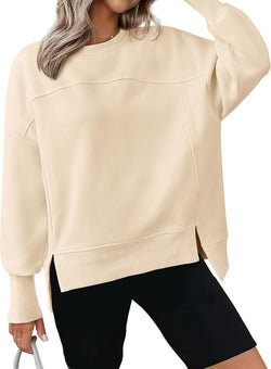 Long Sleeve Side Slits Sports Soft Pullover Sweater