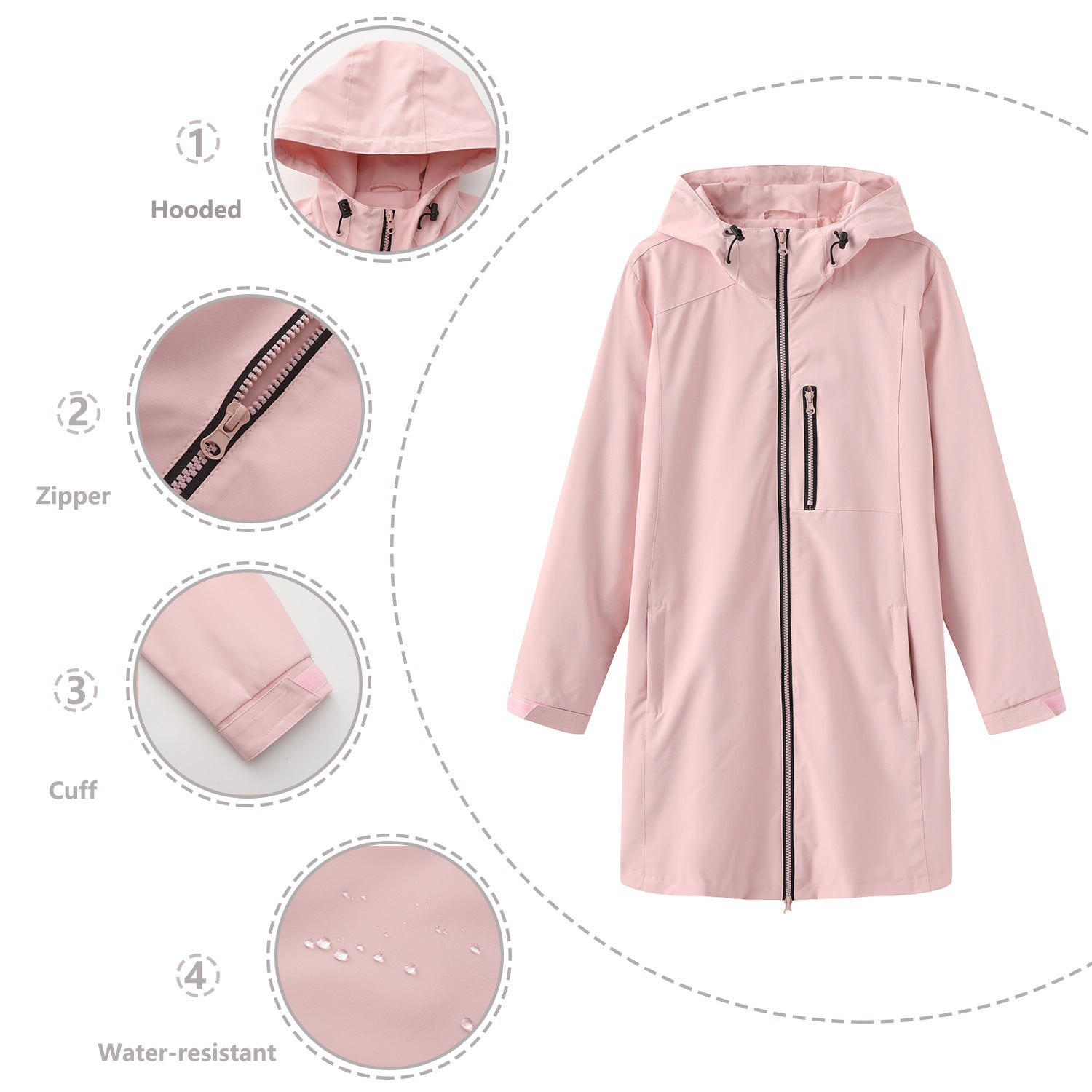 European and American anti-splashing trench coat women's hooded long-sleeved spring and autumn coat loose casual windproof cross-border women's clothing M24WB33P