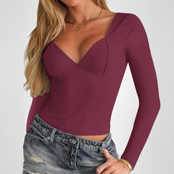 Y2K women's v-neck slim-fit bottom long-sleeved top