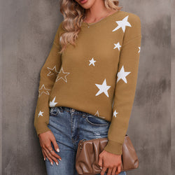 Bottom knitted sweater women's loose crew neck star pullover