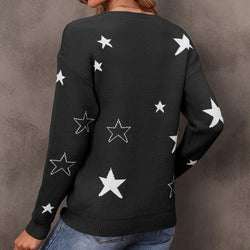 Bottom knitted sweater women's loose crew neck star pullover