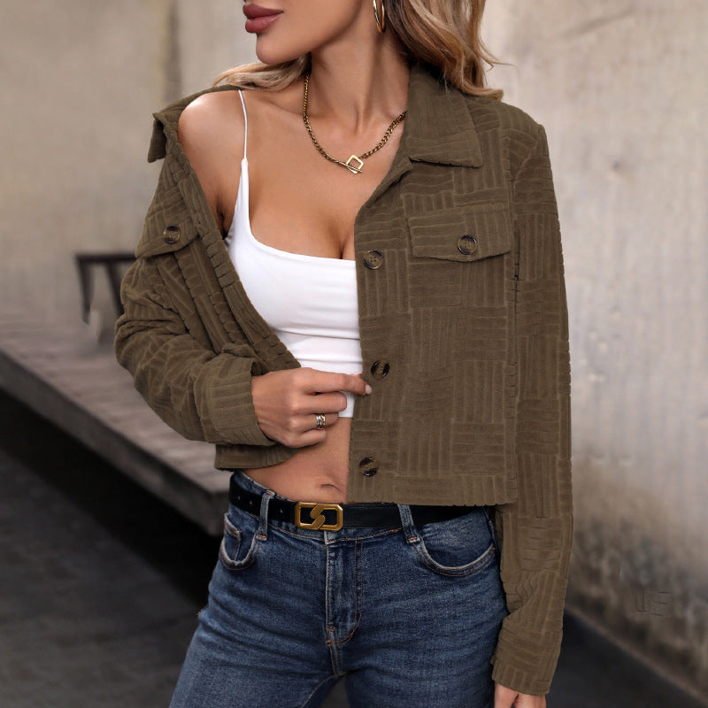 Corduroy jacket short coat lapel early autumn coat women