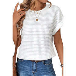 Crew neck three-sleeved top women's European and American simple style loose meat cover T-shirt