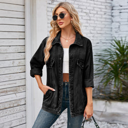 Washed loose long-sleeved denim jacket top