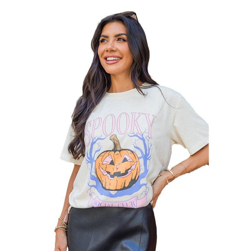 Personality Trend Halloween Printed T-Shirt Girl